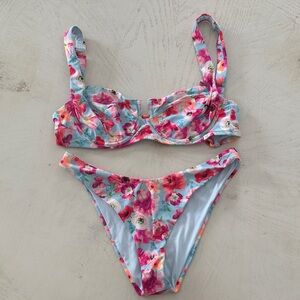 Victoria’s Secret Floral Light Blue Two-Piece Bikini Set - large/32DD